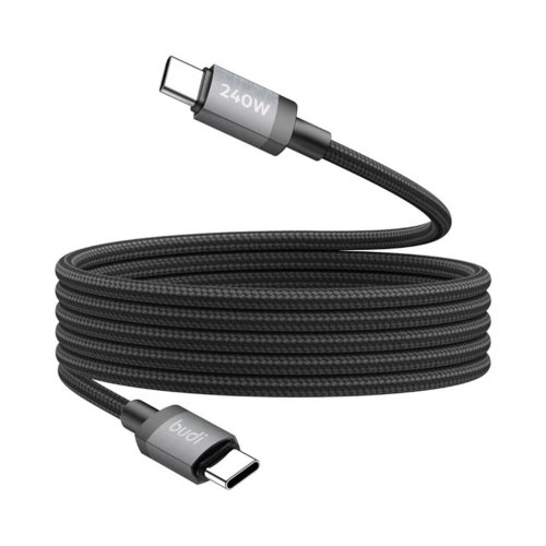 کابل فست شارژ کنفی USB-C به USB-C بودی مدل Budi DC265TT15B توان 240 وات طول 1.5 متر با گارانتی ۱۸ ماهه شرکتی (۶ ماه تعویض)