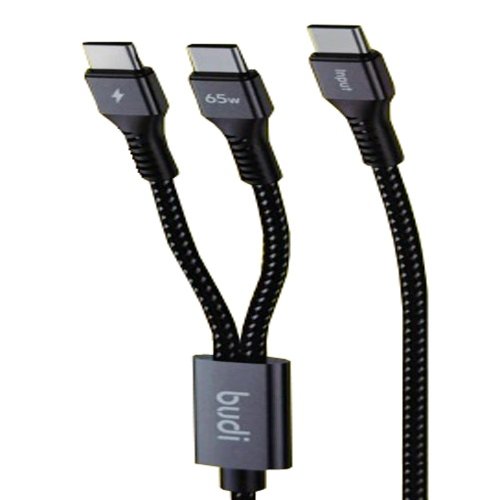 کابل شارژ کنفی یک به دو  ‌USB-C به ‌USB-C بودی مدل Budi DC210C2C12B توان 65 وات طول 1.2 متر با گارانتی ۱۸ ماهه شرکتی (۶ ماه تعویض)