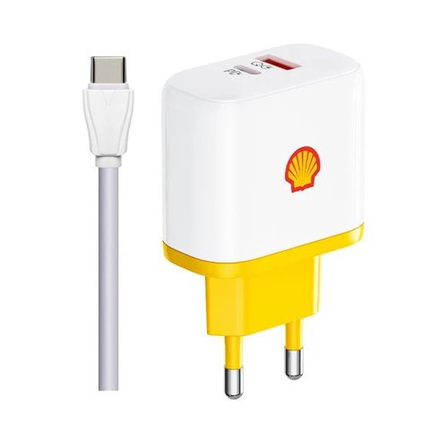 شارژر دیواری 45 وات شل مدل Shell SWC15 با 1 خروجی USB-C و 1 خروجی USB به همراه کابل USB-C با گارانتی 18 ماهه شرکتی