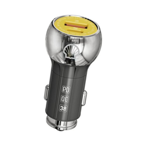 شارژر فندکی 38 وات شل مدل Shell CCT005 با 1 خروجی USB-C و 1 خروجی USB با گارانتی 18 ماهه شرکتی