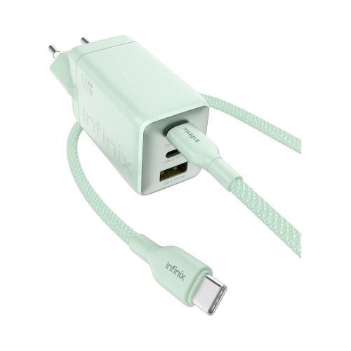 شارژر دیواری 68 وات اینفینیکس مدل Infinix XC07868EU+XDC95 با 1 خروجی USB و 2 خروجی USB-C به همراه کابل USB-C با گارانتی 18 ماهه شرکتی