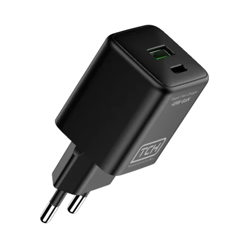 شارژر دیواری 45 وات تی سی اچ مدل TCH CA45 دو پین با 1 خروجی USB-C و 1 خروجی USB با گارانتی 18 ماهه شرکتی
